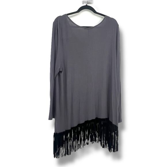 CHATOYANT Women's Slate Gray Fringed Tunic Top 3X  Western Whimsigoth Rodeo - Picture 3 of 5